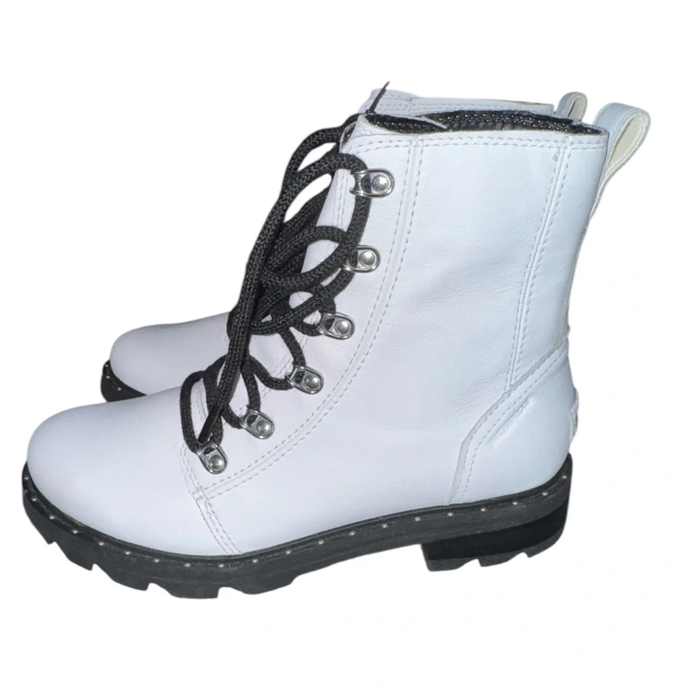 NWT Sorel ‘Lennox’ Lace White Leather Platform Ankle Combat Boots - Picture 10 of 14